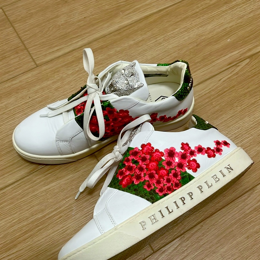 Philipp Plein Leather Flower Python Sneakers